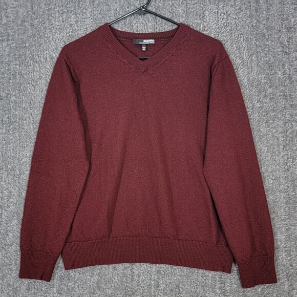 Murano Sweater Womens Medium Maroon Brown 100% Merino Wool V Neck Pullover - Picture 1 of 12